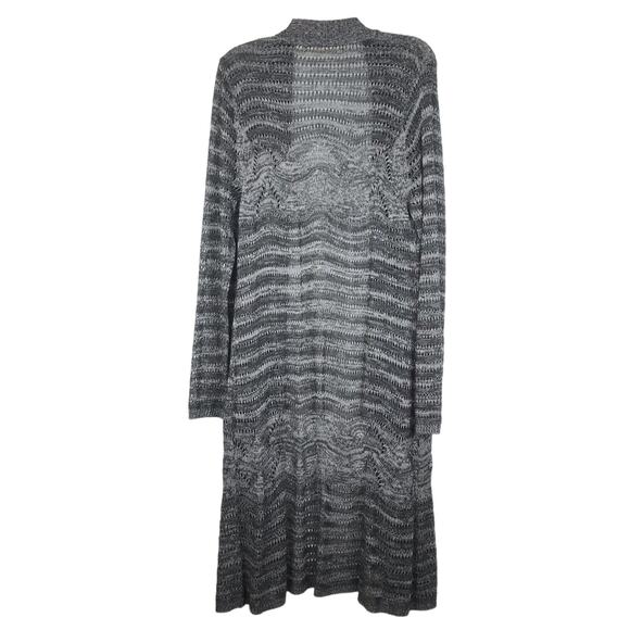 Soft Surroundings Long Line Cardigan Open Front Open Knit Gray Stripe Size Large - Picture 6 of 10